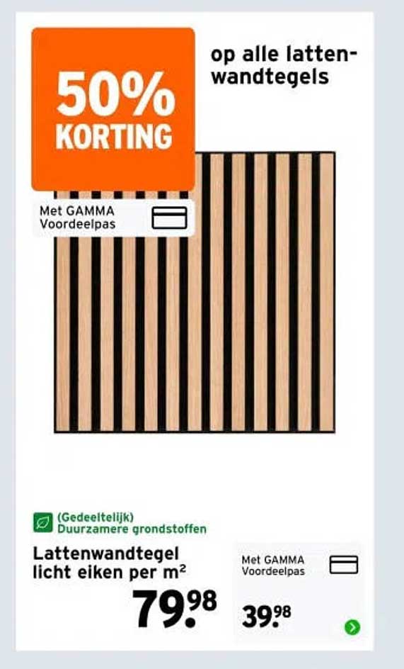 Lattenwandtegel licht eiken per m² 50% korting