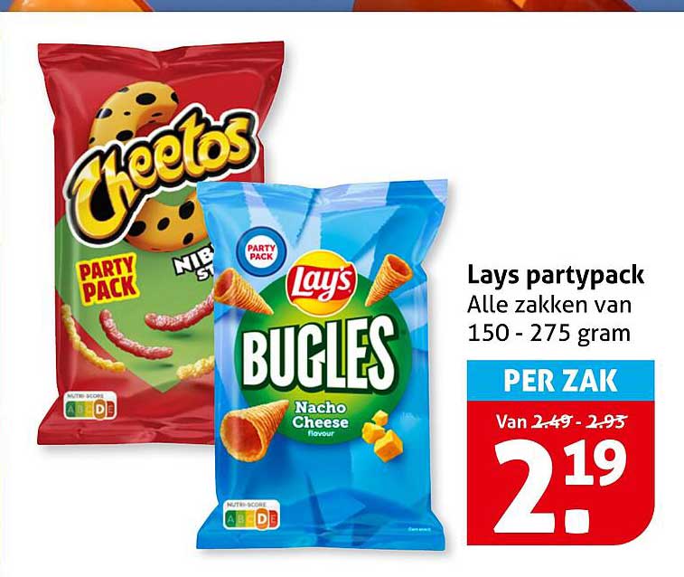 Lays partypack Alle zakken van 150 - 275 gram PER ZAK
