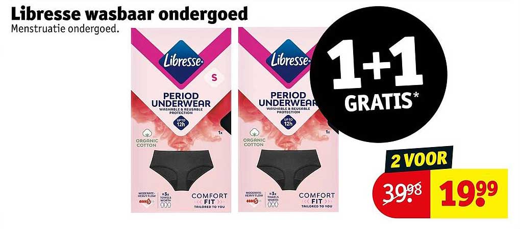 Libresse wasbaar ondergoed 1+1 gratis