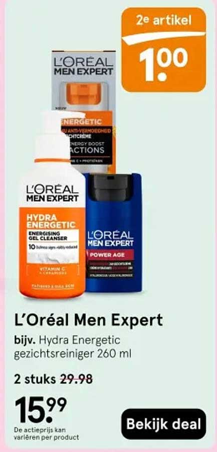 L’Oréal Men Expert bijv. Hydra Energetic gezichtsreiniger 260 ml 2e artikel 1.00
