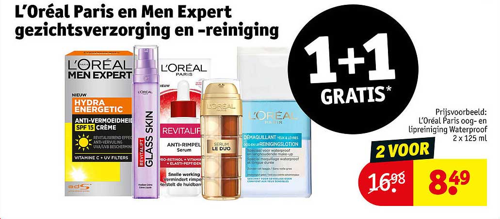 L'Oréal Paris en Men Expert gezichtsverzorging en -reiniging 1+1 GRATIS*