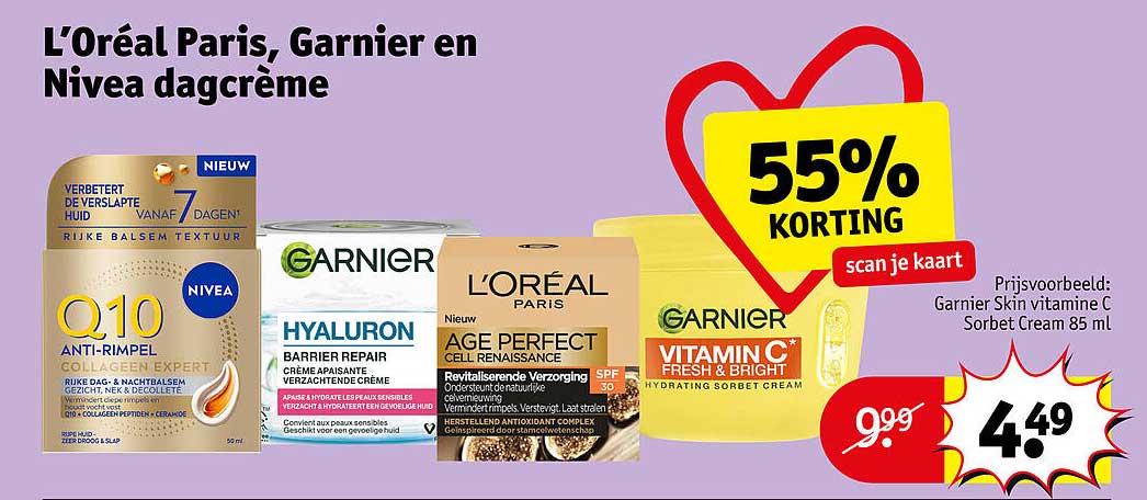 L'Oréal Paris, Garnier en Nivea dagcrème 55% korting scan je kaart