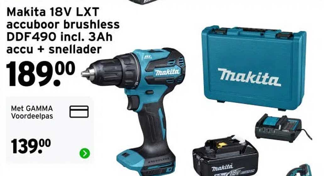 Makita 18V LXT accuboor brushless DDF490 incl. 3Ah accu + snellader