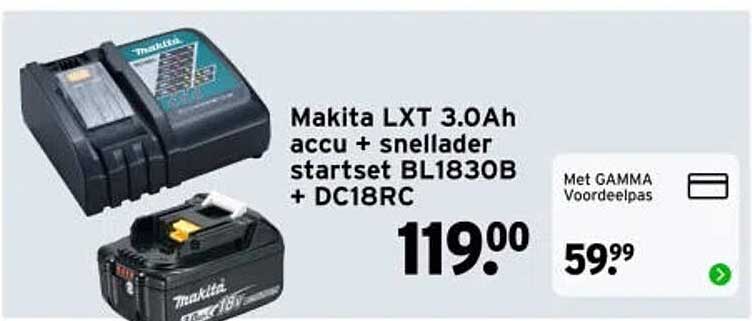 Makita LXT 3.0Ah accu + snellader startset BL1830B + DC18RC