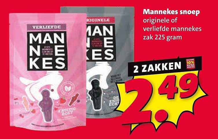 Mannekes snoep originele of verliefde mannekes zak 225 gram 2 ZAKKEN