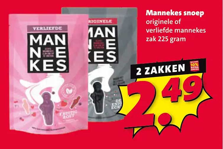 Mannekes snoep originele of verliefde mannekes zak 225 gram 2 ZAKKEN