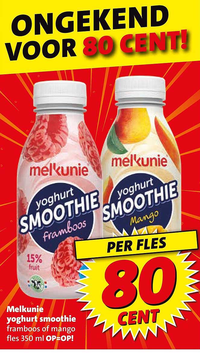 Melkunie yoghurt smoothie framboos of mango fles 350 ml OP=OP!