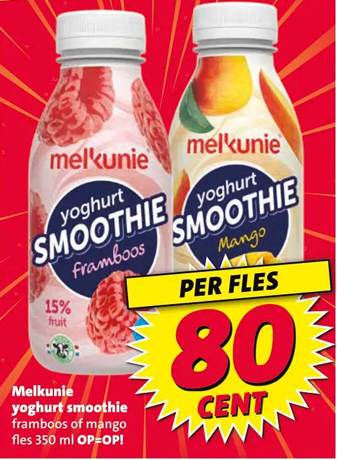 Melkunie yoghurt smoothie framboos of mango fles 350 ml OP=OP!