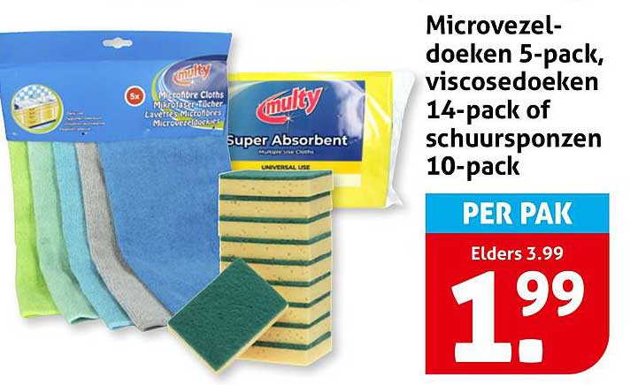 Microvezeldoeken 5-pack, viscosedoeken 14-pack of schuursponzen 10-pack