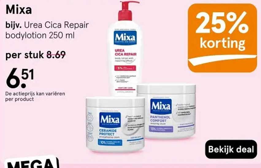 Mixa bijv. Urea Cica Repair bodylotion 250 ml 25% korting