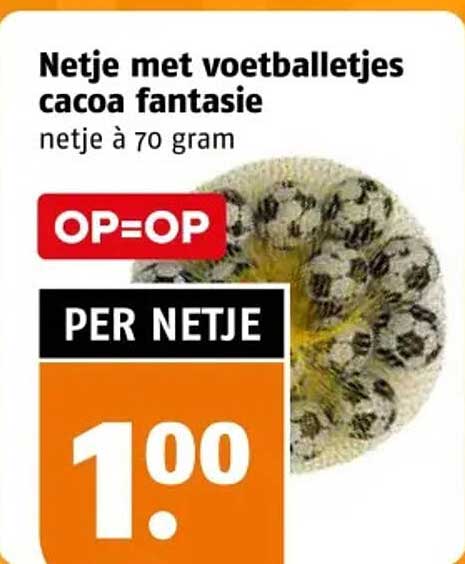 Netje met voetballetjes cacao fantasie netje à 70 gram OP=OP PER NETJE