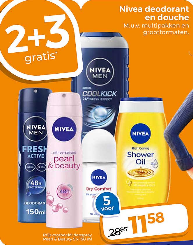 Nivea deodorant en douche 2+3 gratis