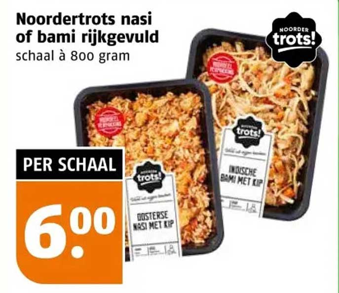 Noordertrots nasi of bami rijkgevuld schaal à 800 gram