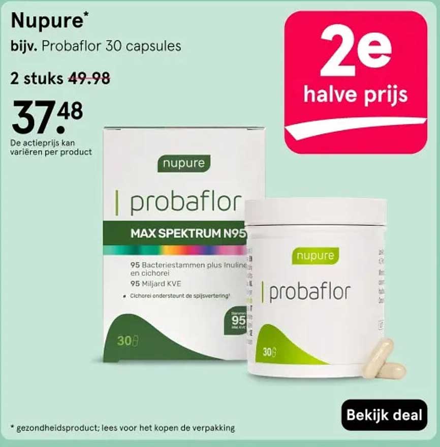 Nupure* bijv. Probaflor 30 capsules 2e halve prijs