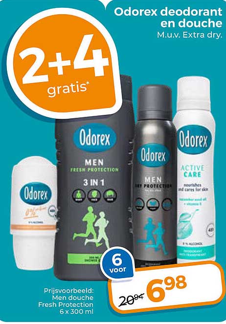 Odorex deodorant en douche 2+4 gratis