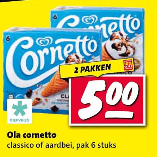 Ola cornetto classico of aardbei, pak 6 stuks 2 pakken