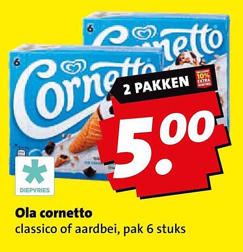 Ola cornetto classico of aardbei, pak 6 stuks 2 pakken