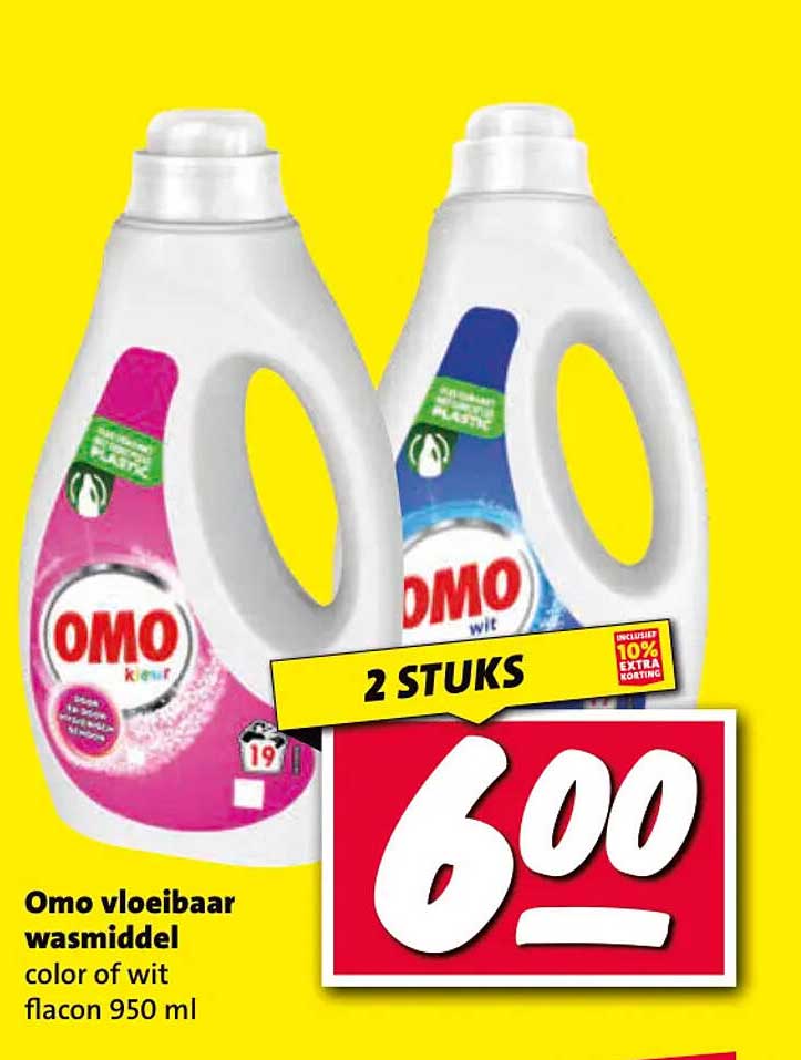 Omo vloeibaar wasmiddel color of wit flacon 950 ml 2 stuks