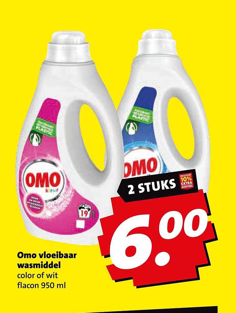 Omo vloeibaar wasmiddel color of wit flacon 950 ml 2 STUKS inclusief 10% extra korting