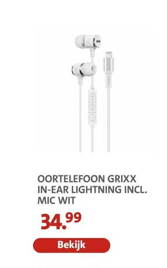 OORTELEFOON GRIXX IN-EAR LIGHTNING INCL. MIC WIT