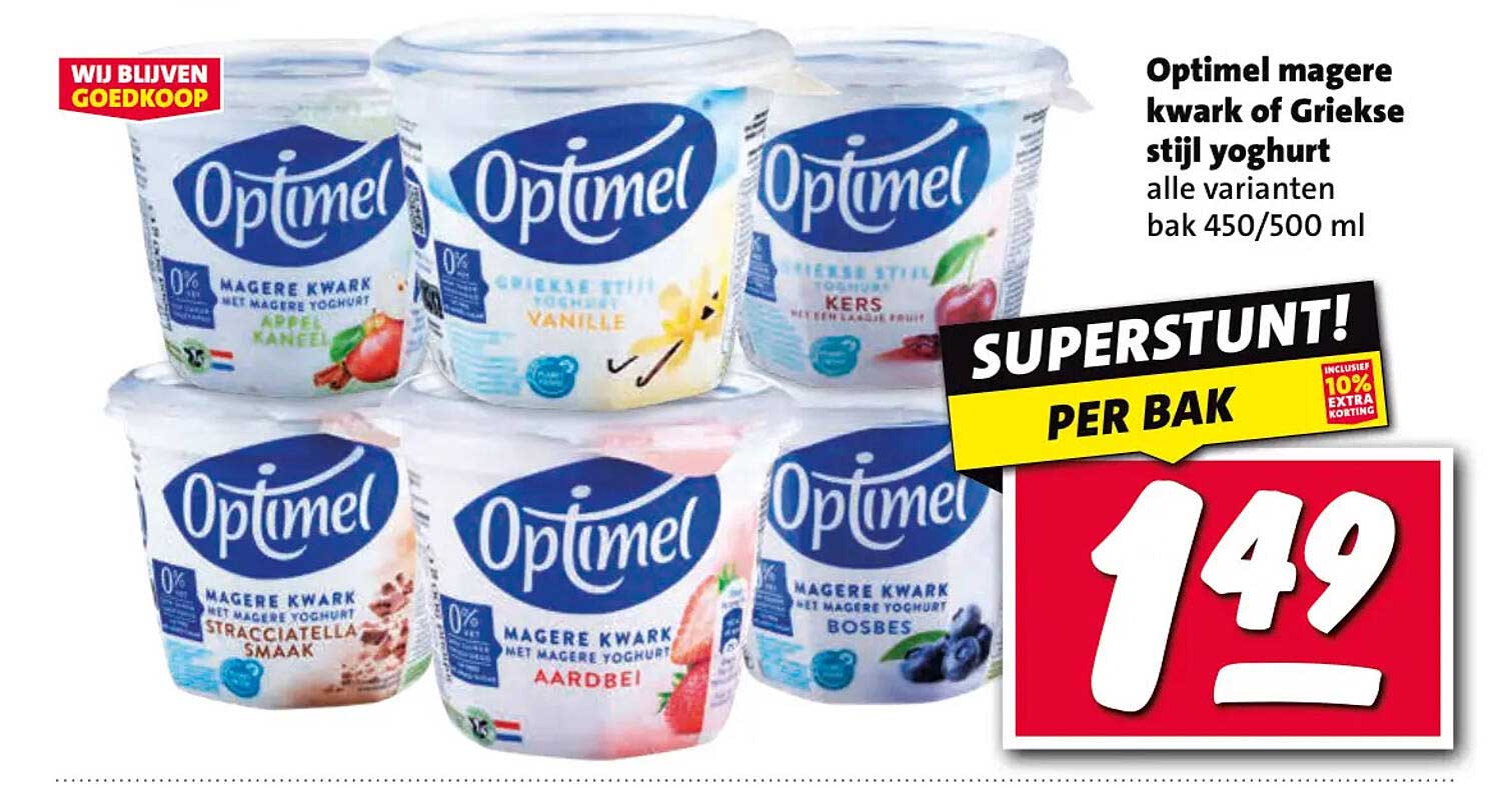Optimel magere kwark of Griekse stijl yoghurt alle varianten bak 450/500 ml