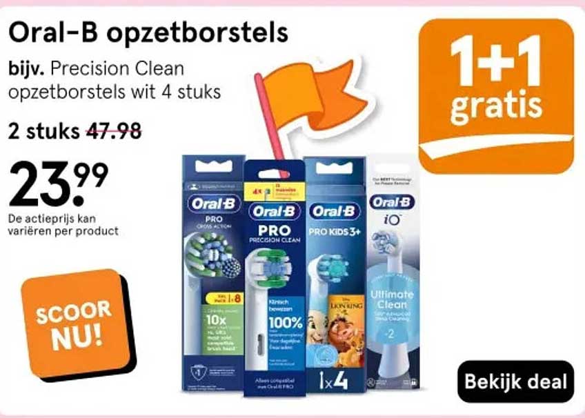Oral-B opzetborstels 1+1 gratis