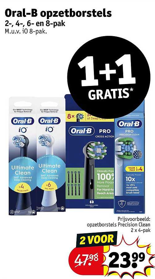 Oral-B opzetborstels 2-, 4-, 6- en 8-pak 1+1 GRATIS*