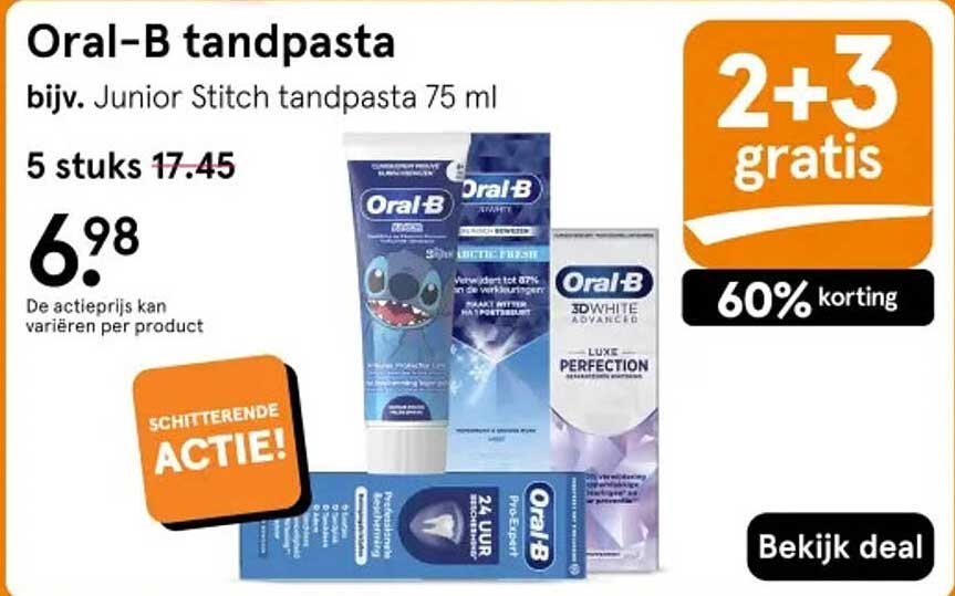 Oral-B tandpasta 2+3 gratis