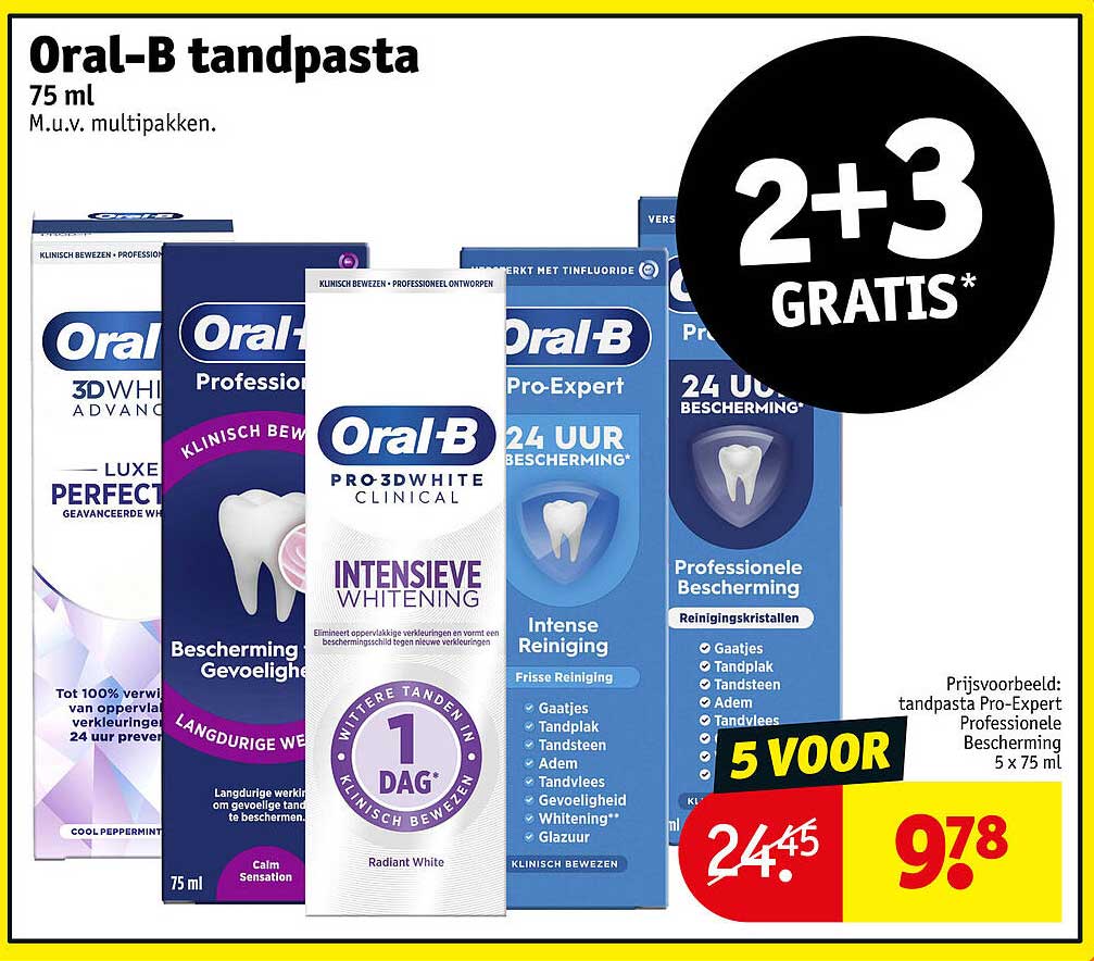 Oral-B tandpasta 75 ml 2+3 GRATIS*