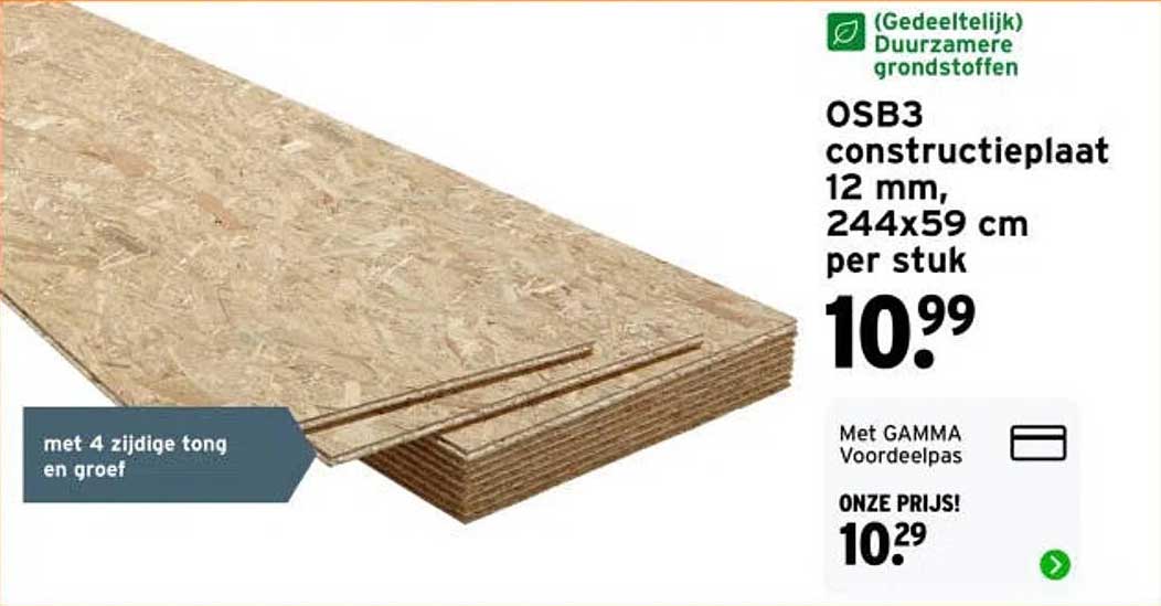 OSB3 constructieplaat 12 mm, 244x59 cm per stuk