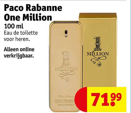 Paco Rabanne One Million 100 ml Eau de toilette voor heren. Alleen online verkrijgbaar.