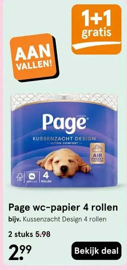 Page wc-papier 4 rollen bijv. Kussenzacht Design 4 rollen 1+1 gratis