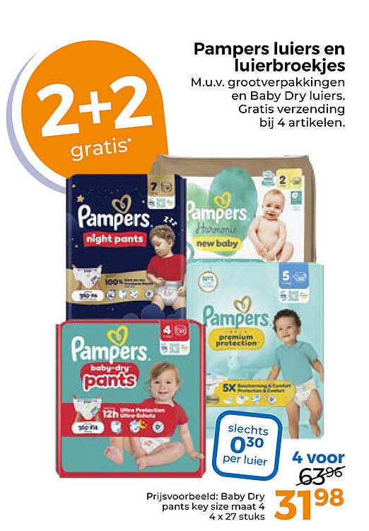 Pampers luiers en luierbroekjes 2+2 gratis