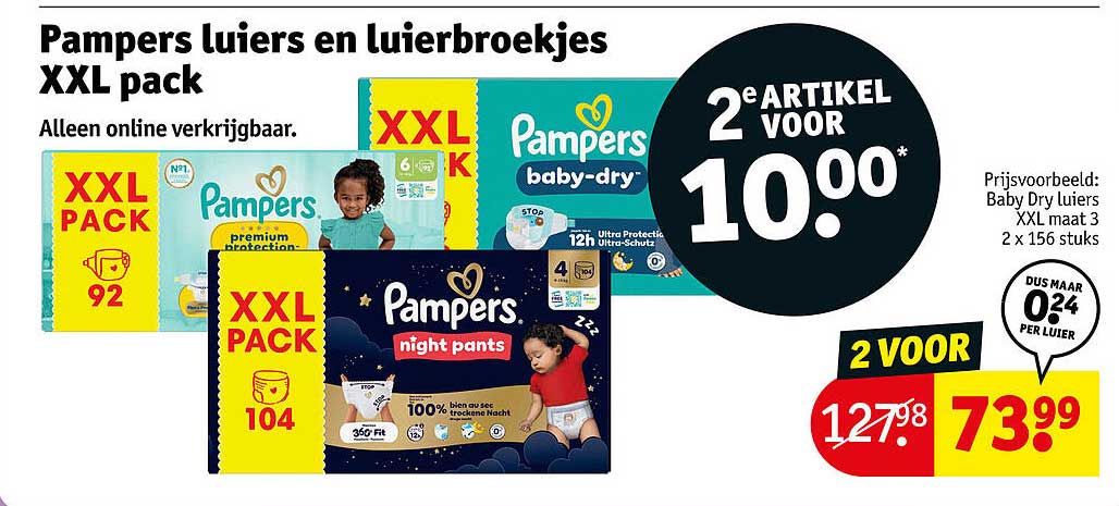 Pampers luiers en luierbroekjes XXL pack 2e artikel voor 10.00*