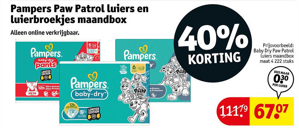 Pampers Paw Patrol luiers en luierbroekjes maandbox