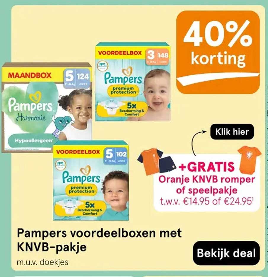 Pampers voordeelboxen met KNVB-pakje +GRATIS Oranje KNVB romper of speelpakje