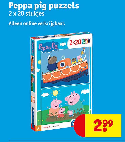 Peppa pig puzzels 2 x 20 stukjes Alleen online verkrijgbaar.
