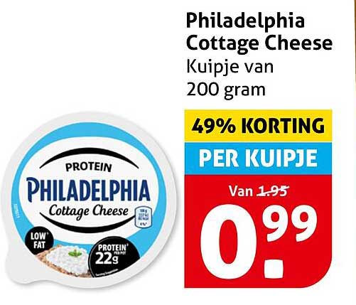 Philadelphia Cottage Cheese Kuipje van 200 gram 49% KORTING PER KUIJPJE
