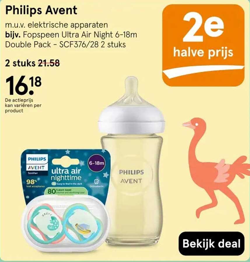 Philips Avent m.u.v. elektrische apparaten bijv. Fopspeen Ultra Air Night 6-18m Double Pack - SCF376/28 2 stuks 2e halve prijs