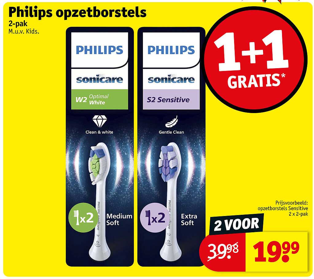 Philips opzetborstels 2-pak M.u.v. Kids. 1+1 GRATIS*