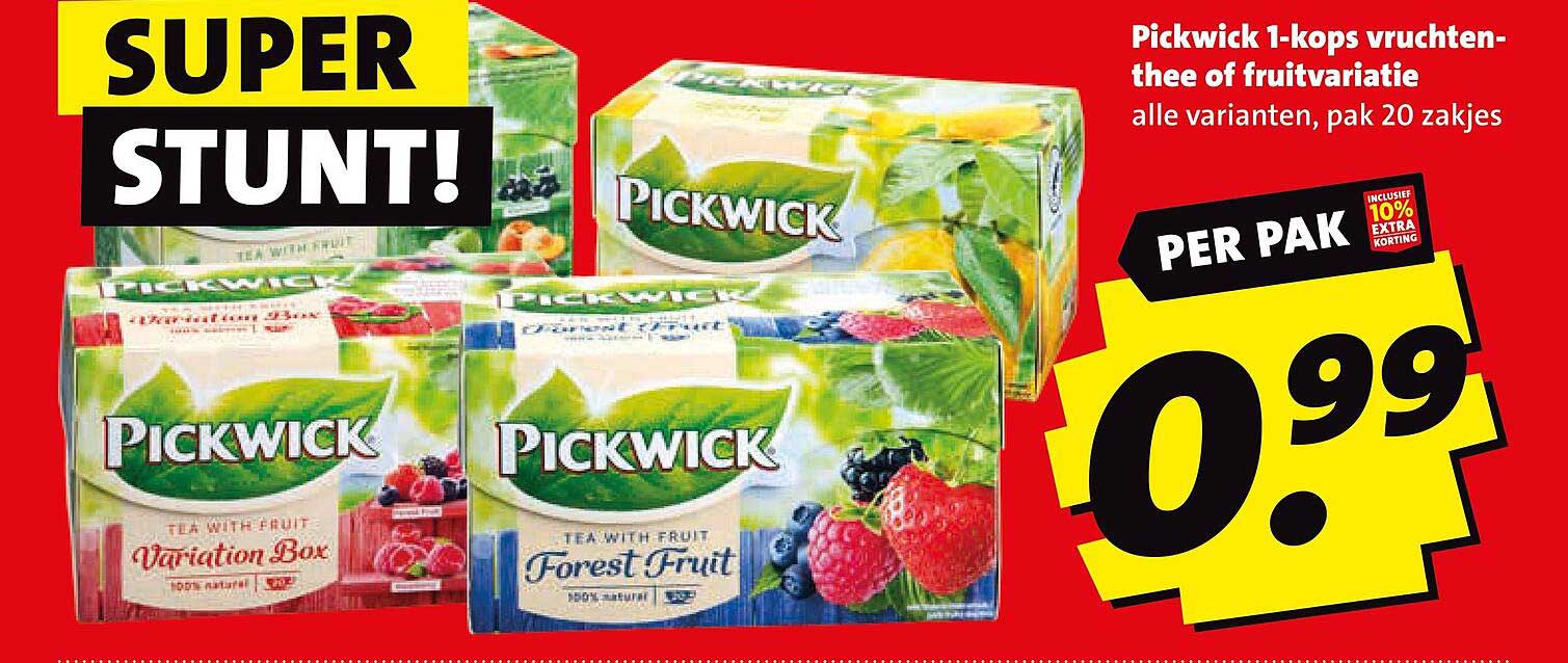 Pickwick 1-kops vruchten-thee of fruitvariatie alle varianten, pak 20 zakjes PER PAK inclusief 10% extra korting