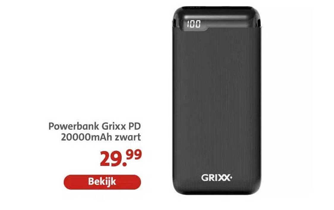 Powerbank Grixx PD 20000mAh zwart
