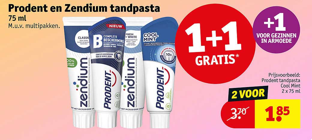 Prodent en Zendium tandpasta 75 ml 1+1 GRATIS*