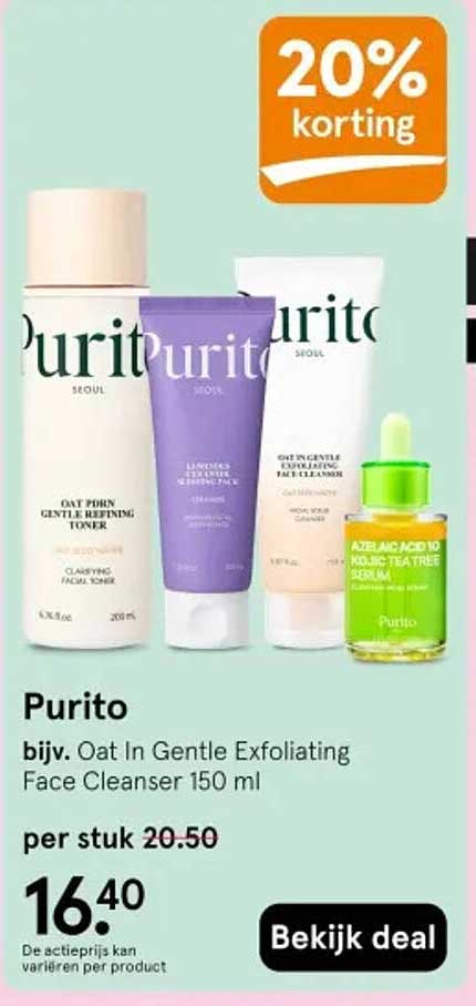 Purito bijv. Oat In Gentle Exfoliating Face Cleanser 150 ml 20% korting