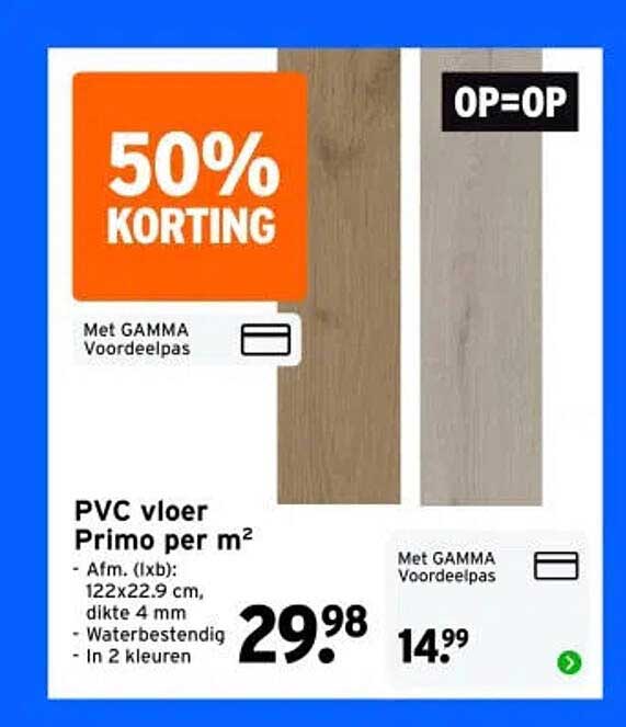 PVC vloer Primo per m² 50% KORTING OP=OP