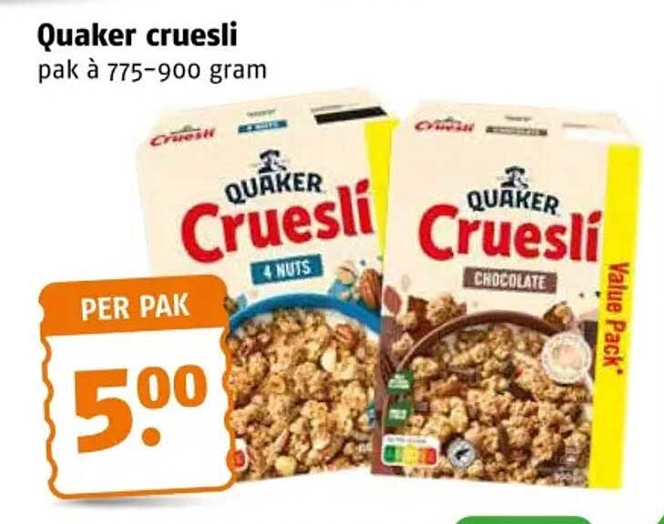 Quaker cruesli pak à 775–900 gram