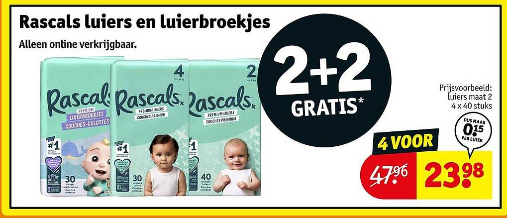 Rascals luiers en luierbroekjes 2+2 GRATIS
