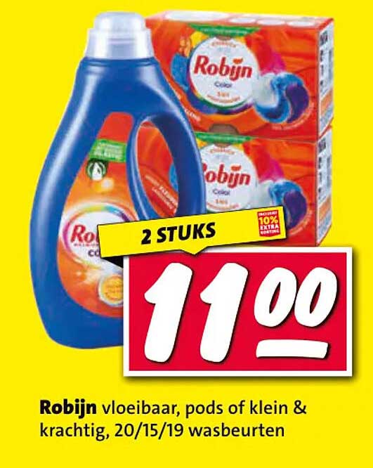 Robijn vloeibaar, pods of klein & krachtig, 20/15/19 wasbeurten 2 STUKS
