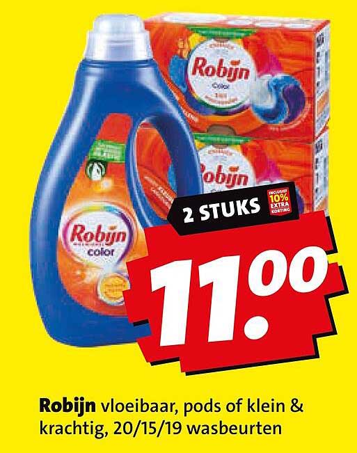 Robijn vloeibaar, pods of klein & krachtig, 20/15/19 wasbeurten 2 STUKS