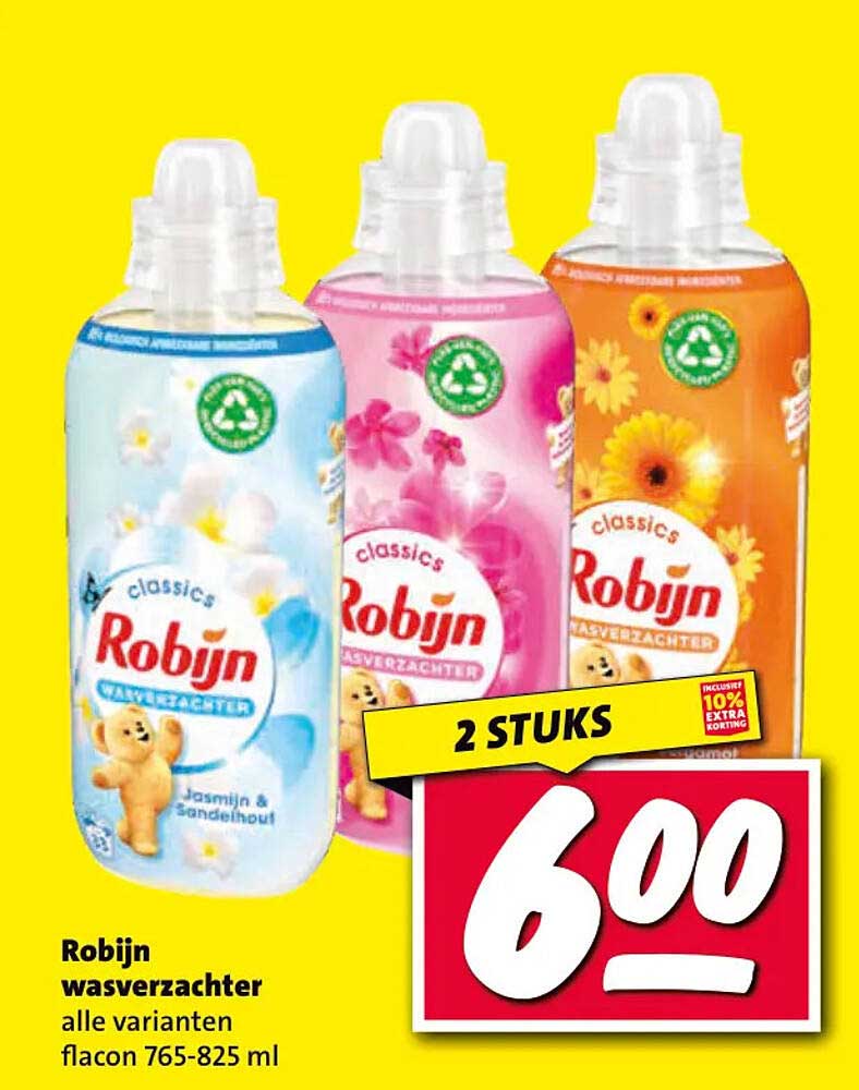 Robijn wasverzachter alle varianten flacon 765-825 ml 2 STUKS